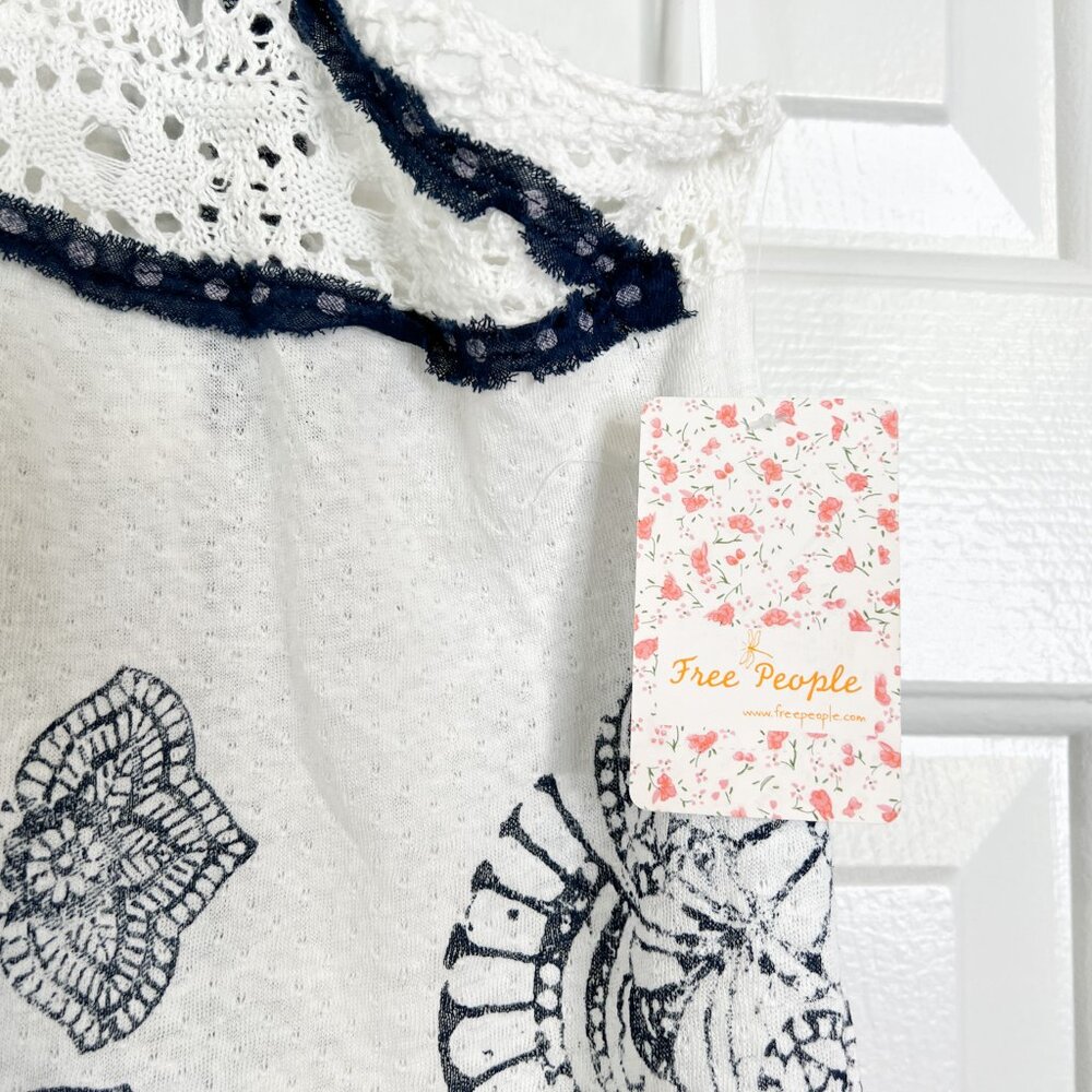 Free People Mandolin White and Navy Blue Crochet High Neck Halter Top - Picture 6 of 7